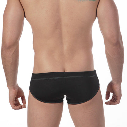 MetroMaleWear lowrise swim brief black 4917-20 with white stitching on waistband and leg openings for men