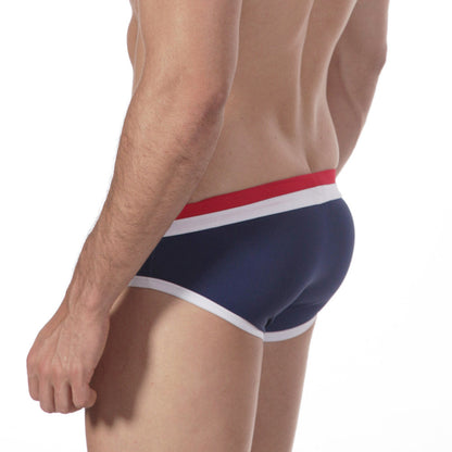 MetroMaleWear double band swim brief navy with red and white striped waistband for comfortable beachwear