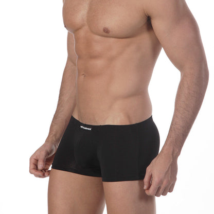 Black men’s briefs with a subtle white logo on the waistband metroMaleWear enhancement boxer black 2043-20
