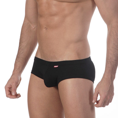 Metro malewear modern trunk black 4013-20 black men’s briefs with red and white logo on waistband front view
