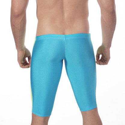 MetroMaleWear Jammer swim boxer turquoise with bright turquoise fabric and neon yellow side stripes for swimming