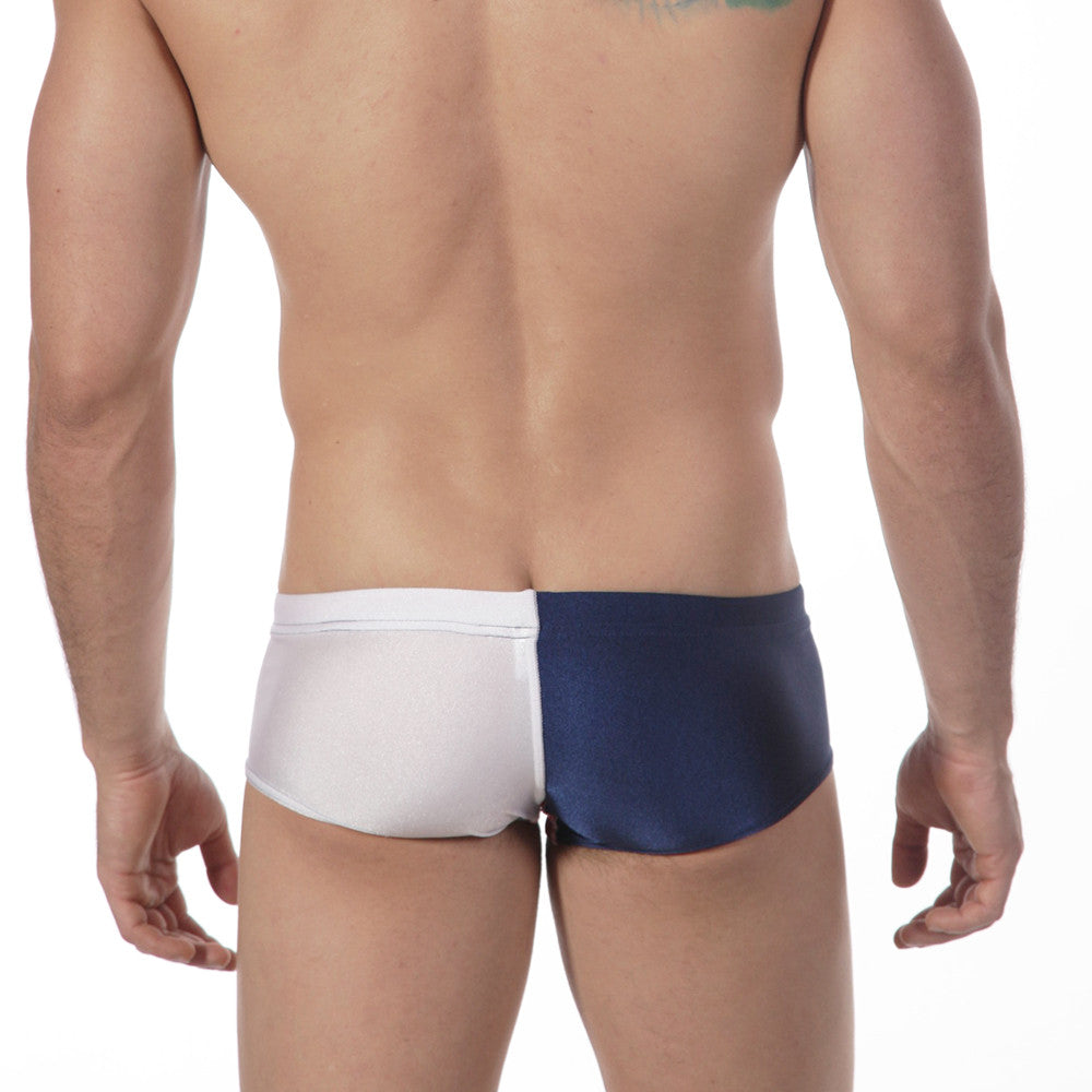 White and navy blue two-tone swim trunks metro malewear surf swim boxer made from quick-dry fabric for surfing