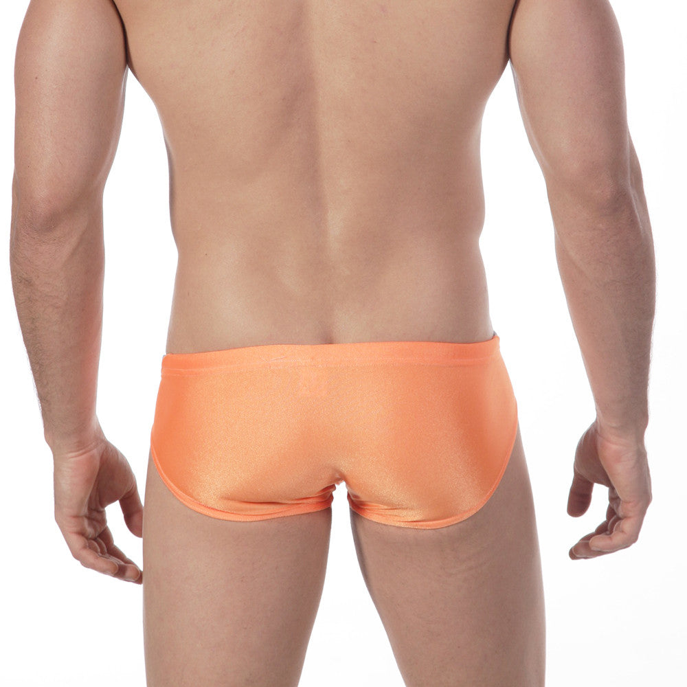 Orange satin swim trunks metro malewear olympian swim brief 4905-14 designed for stylish swimwear use