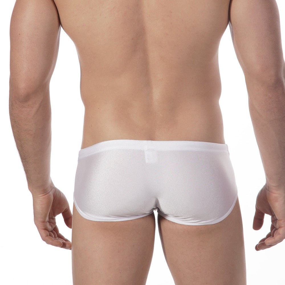 MetroMaleWear Olympian white swim briefs with form-fitting smooth fabric and textured waistband detail