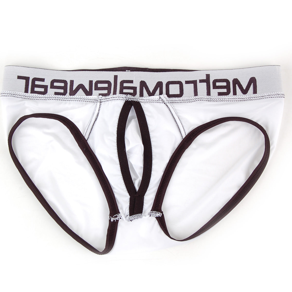 White mens briefs with black trim and mellowear logo on waistband metro malewear max bulge brief white 1503-00