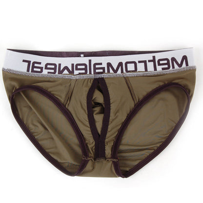 Metro male wear max bulge brief green olive green men’s underwear with dark brown trim white waistband logo