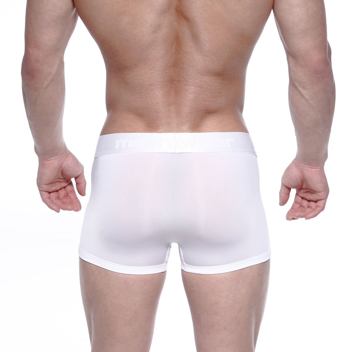 Metro male wear max bulge white boxer briefs with smooth form fitting fabric and subtle waistband branding