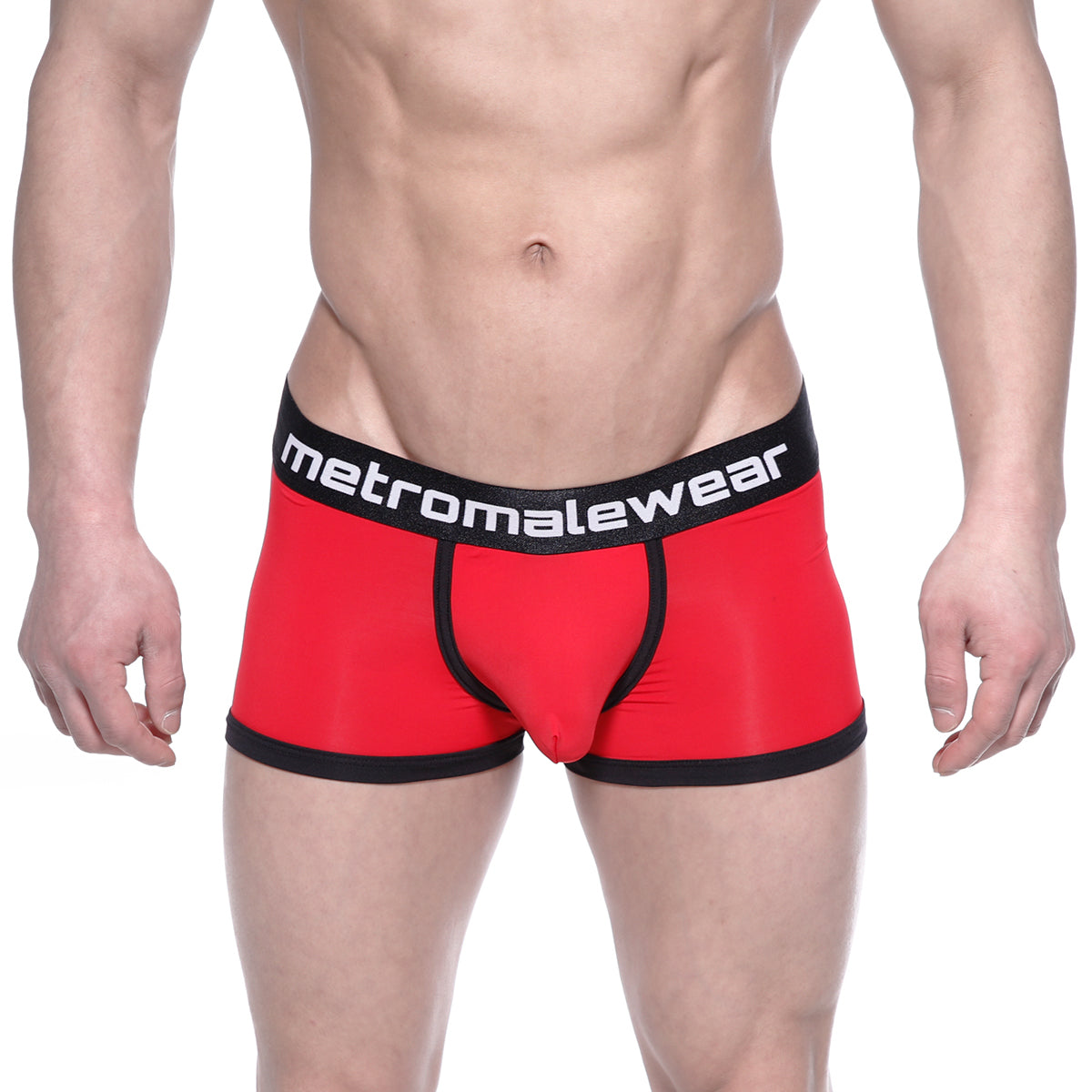 Red and black metro male wear max bulge boxer briefs with sleek form fitting design for comfortable daily wear