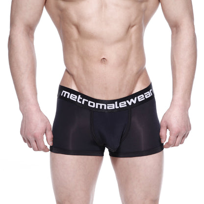 Black mesh metroMalewear max bulge boxer brief with white logo waistband in black design model 1513-20