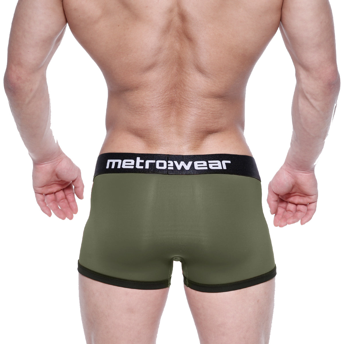 MetroMalewear max bulge boxer brief green 1513-26 olive green briefs with black elastic waistband and metrowear branding