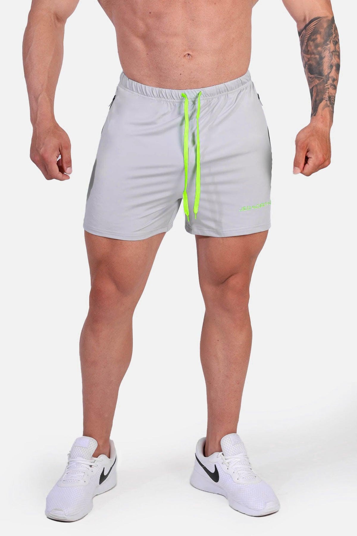 Jed North Men's Agile Bodybuilding 4'' Shorts w Zipper Pockets - Platinum Gray