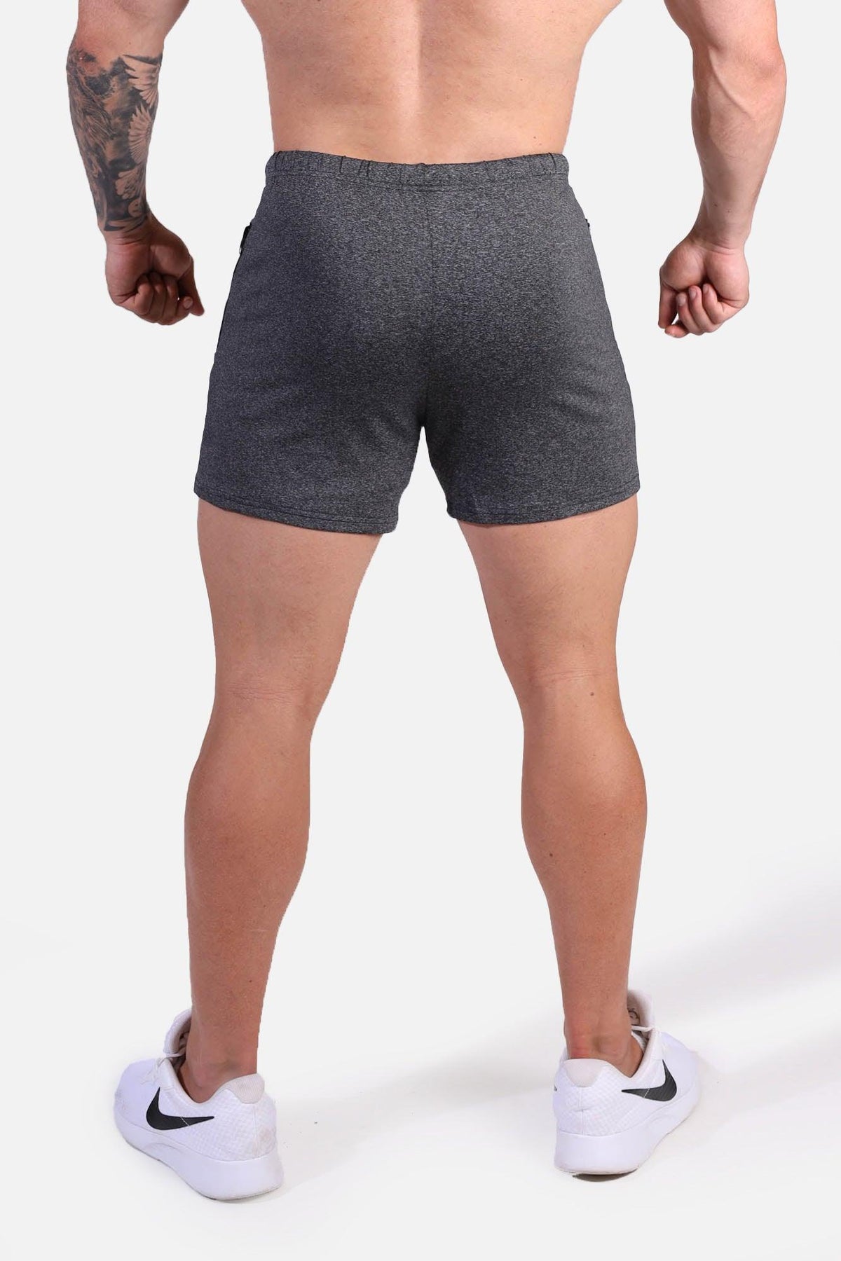 Jed North Men's Agile Bodybuilding 4'' Shorts w Zipper Pockets - Dark Gray Heather