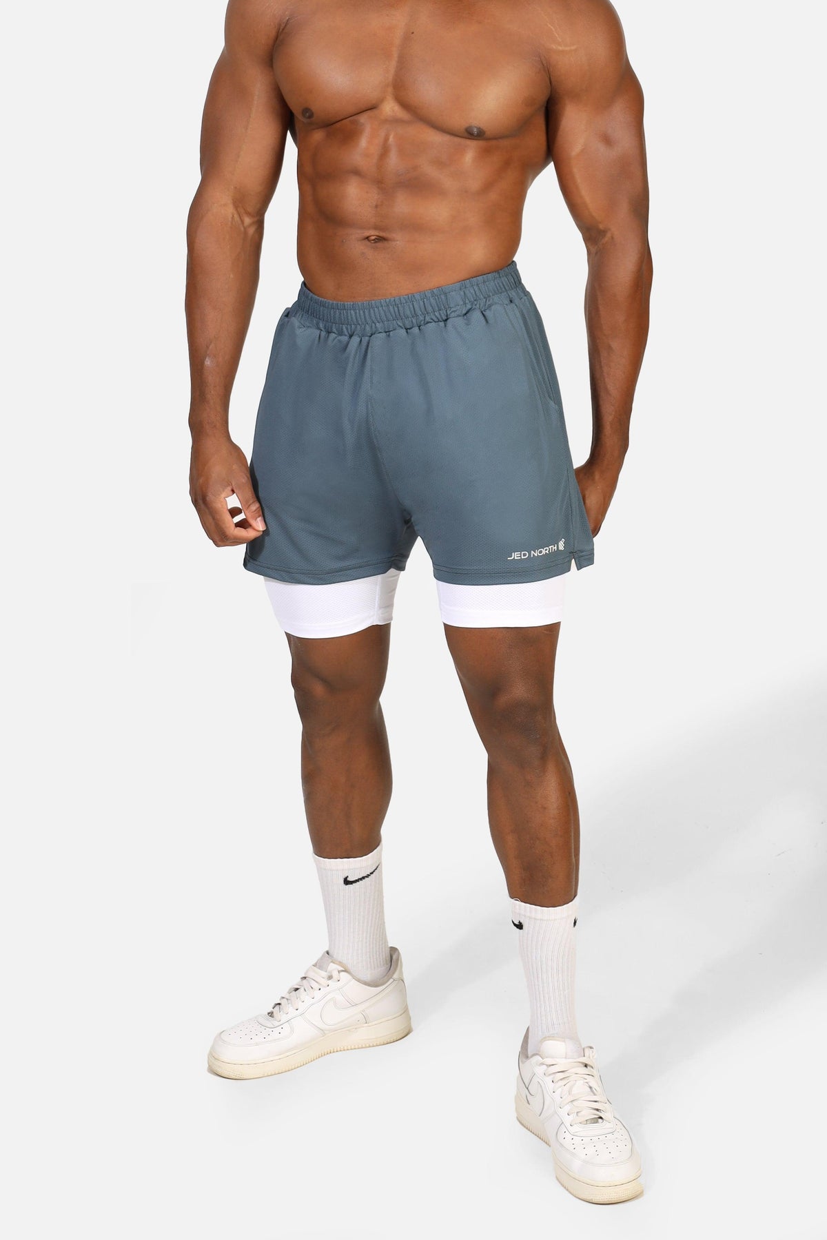 Jed North Men's Men's 2-In-1 7" Gym Shorts - Storm Gray