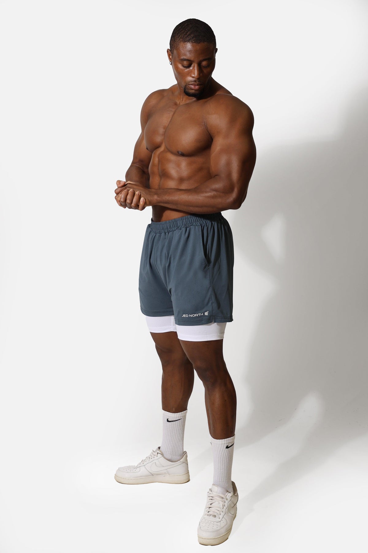 Jed North Men's Men's 2-In-1 7" Gym Shorts - Storm Gray