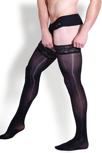 JJ Malibu Men's Allure Lace-Top Stockings - Obsidian