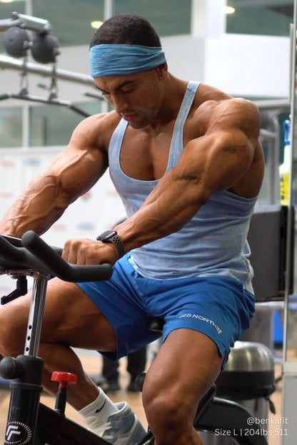 Jed North Men's Retro Washed Bodybuilding Stringer - Sky Blue