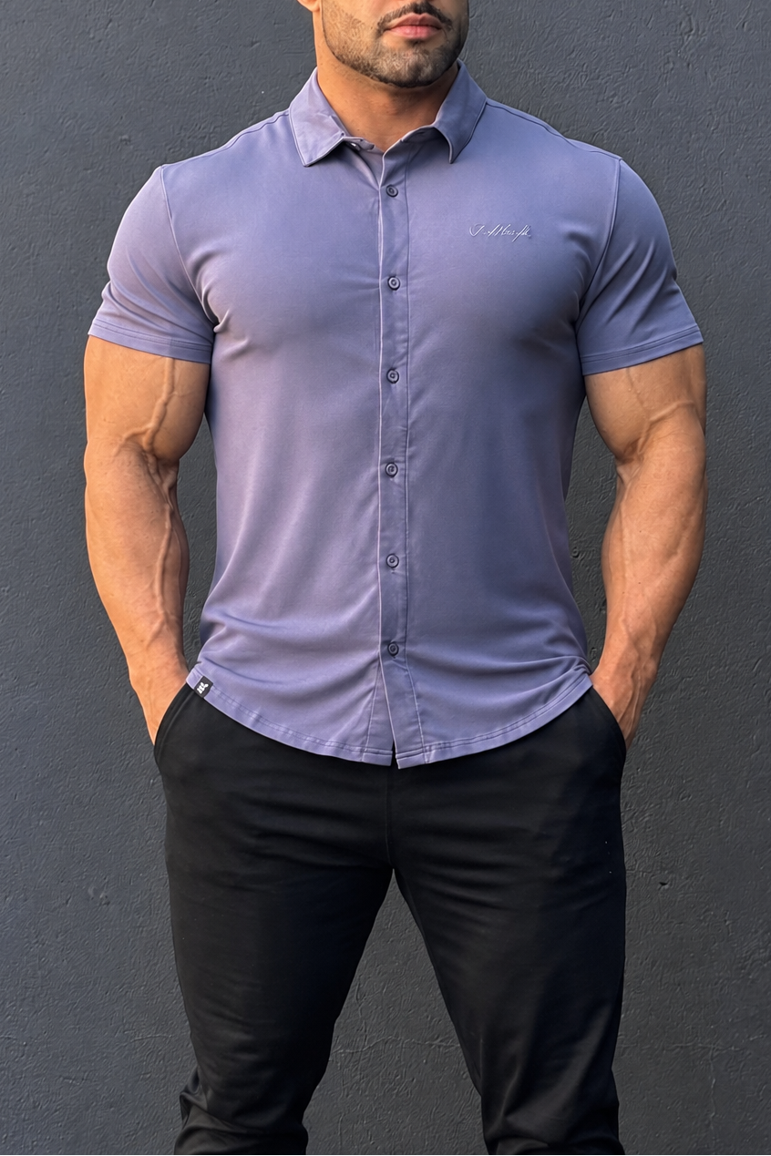 Jed North Men's Muscle-Fit Stretch Short Sleeve Shirt - Muted Blue