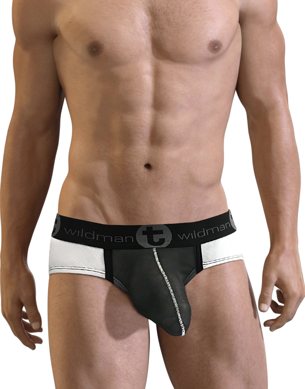Black and white wildman branded 2 pack slut big boy pouch briefs featuring a supportive waistband