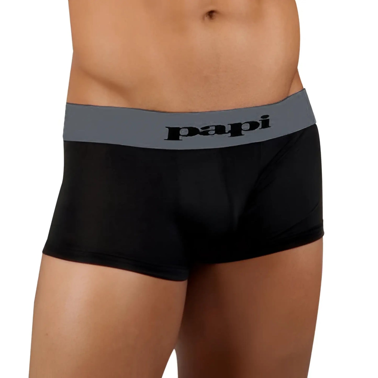 Black papi microfiber boxer briefs with gray waistband and papi logo in black lettering size xl in 2 pack