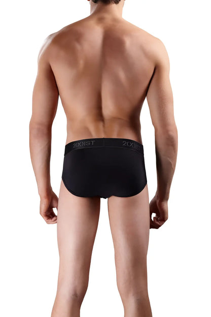 Black 2xist cotton contour pouch briefs with snug fit elastic waistband and white 2xu logo in small size