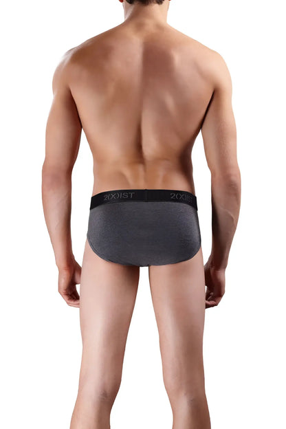 Gray textured cotton briefs with black elastic waistband featuring 2xist branding from a 3 pack size S