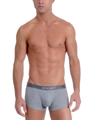 Gray heathered 2xist essential no show trunk underwear with dark gray waistband and white exist branding size m