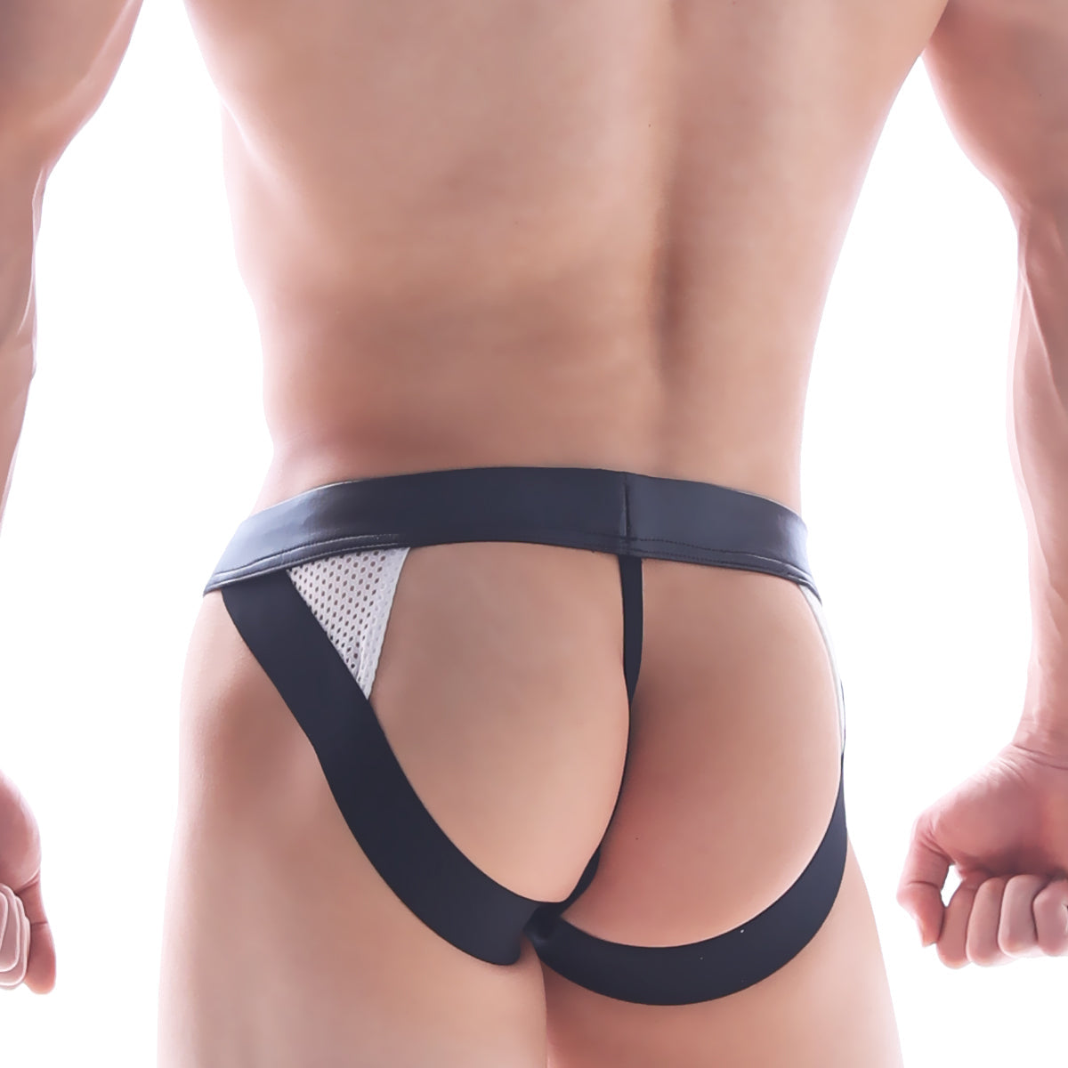 MetroMaleWear Super jock strap white 2001-00 black and white mesh briefs with sleek form-fitting design front view