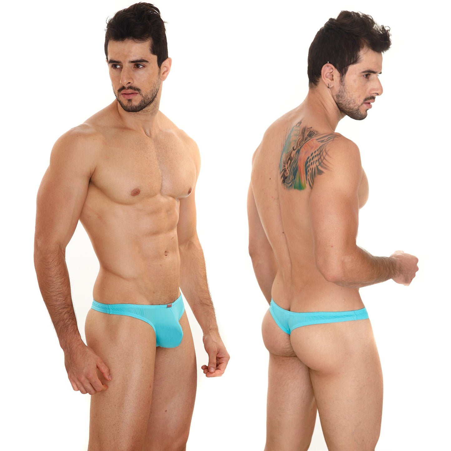 Turquoise form-fitting men’s briefs with smooth fabric finish from metromalewear perfect scene askin thong 2002-08