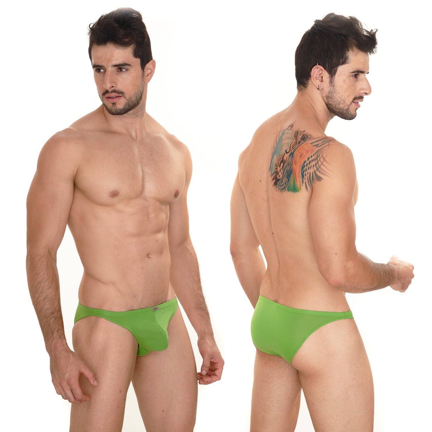 Bright green form-fitting briefs from metromalewear sunbathing bikini designed for comfort and style