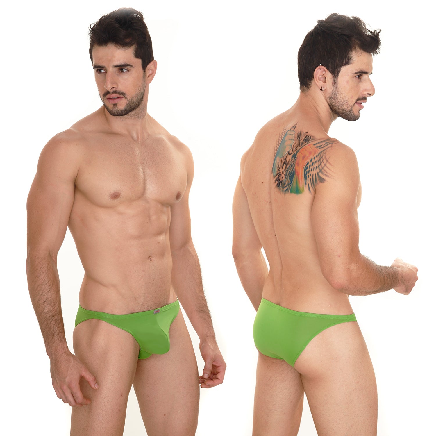 Bright green form-fitting briefs from metromalewear sunbathing bikini designed for comfort and style