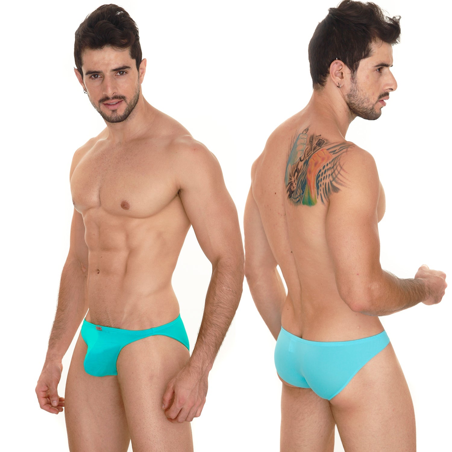Turquoise metroMalewear sunbathing bikini briefs with smooth form-fitting design for comfortable wear