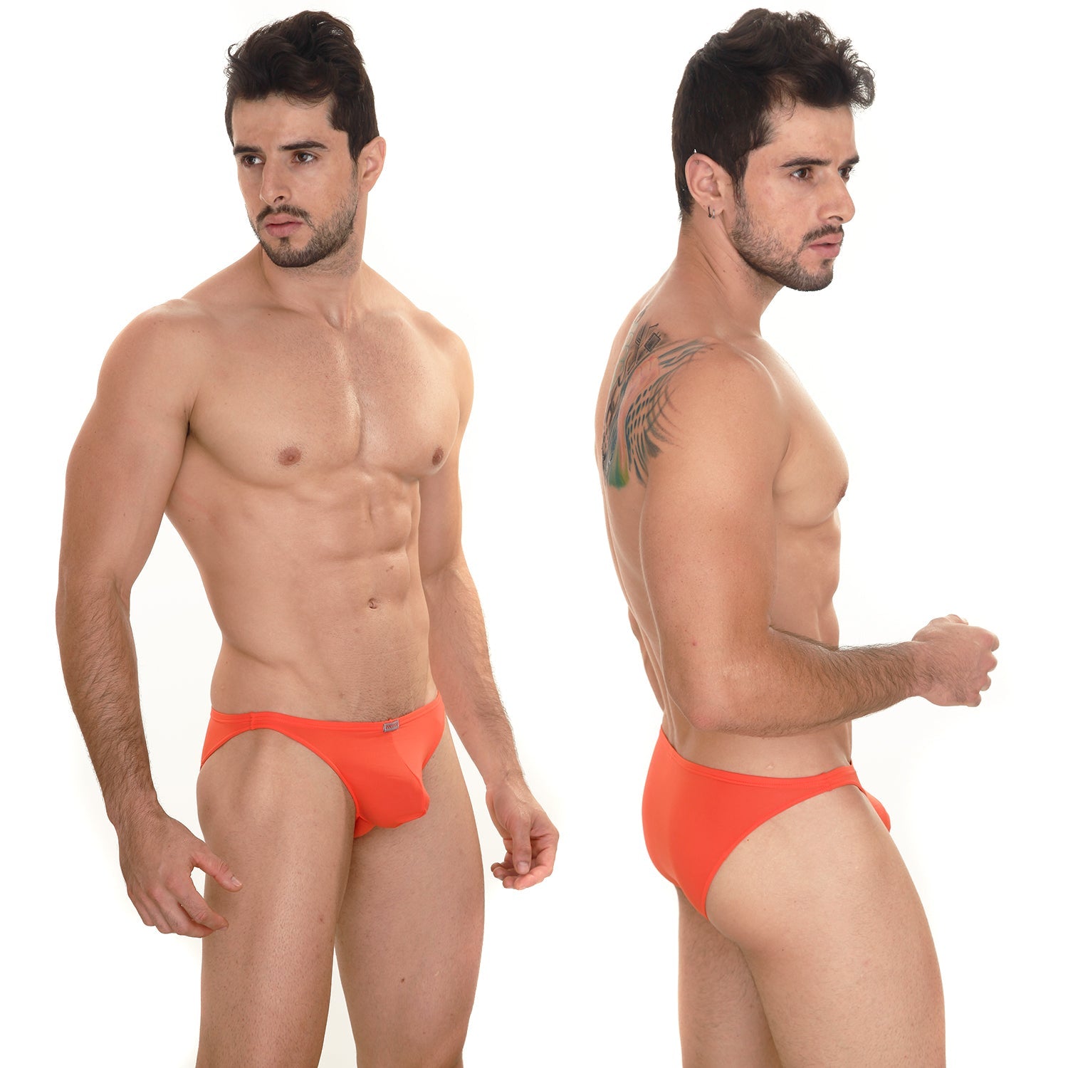 Vibrant orange briefs with a sleek form-fitting design from metromalewear sunbathing bikini coral 2004-14