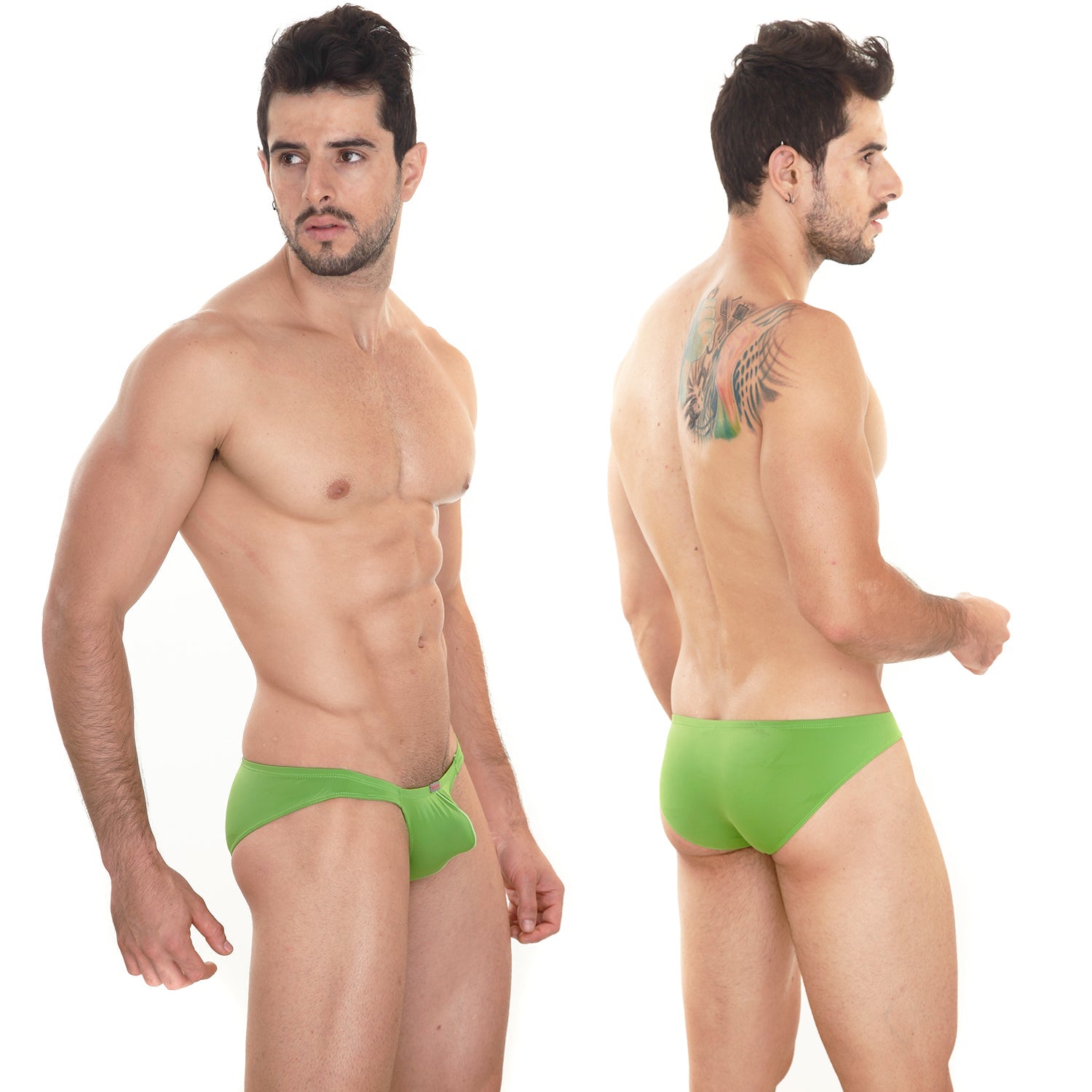 Bright green form-fitting swim trunks metroMalewear minimo hip brief made for comfortable swimwear use