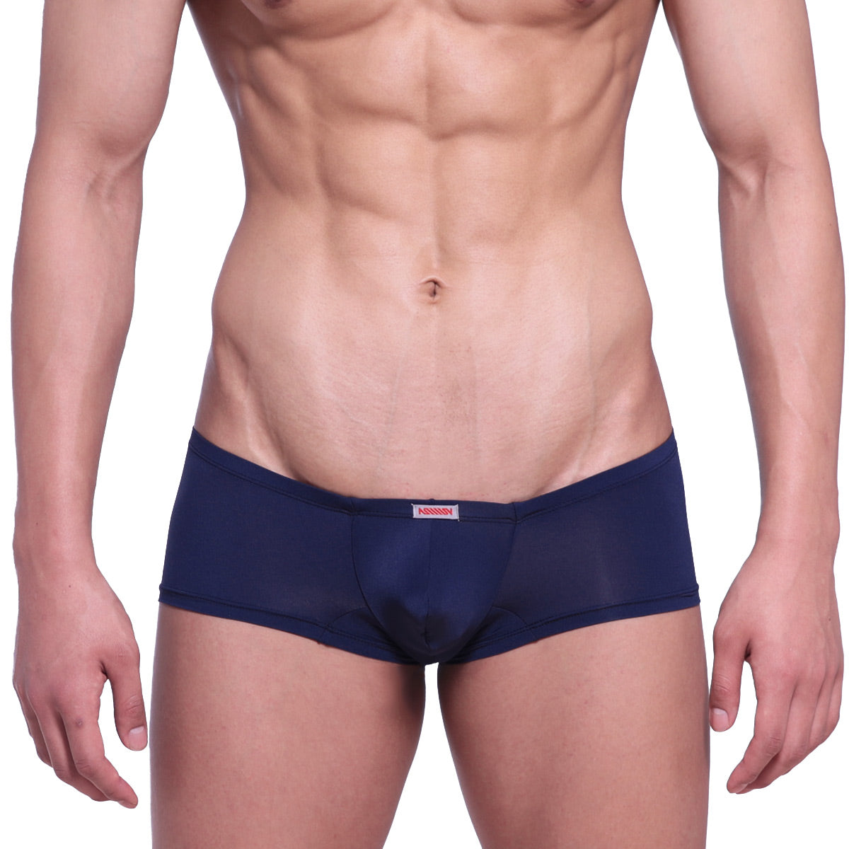 Navy blue sheer mesh briefs with red and white metro male wear brand tag at waistband product minimo boxer 2013-28