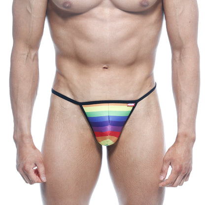 MetroMaleWear Perfect Scene String Rainbow 2014-04 thong with rainbow stripes black elastic waistband and red brand tag