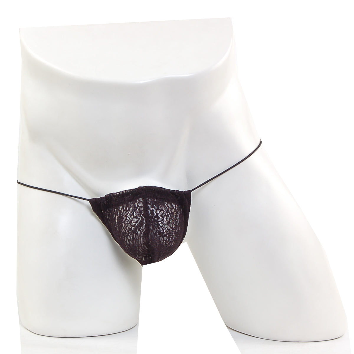 Black lace thong with thin elastic straps in microfiber by MetroMaleWear model 2015-48 in black color