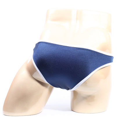 Navy blue satin briefs with white trim from MetroMaleWear Colonel Bikini navy 2019-28 product collection