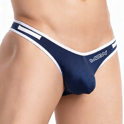 Navy blue mew brand briefs with white trim and stripes metro male wear colonel bikini 2019-28 front view