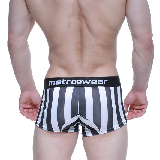 Black and white striped metro2wear men’s briefs with a black waistband from MetroMaleWear short boxer raya 7 2022-51