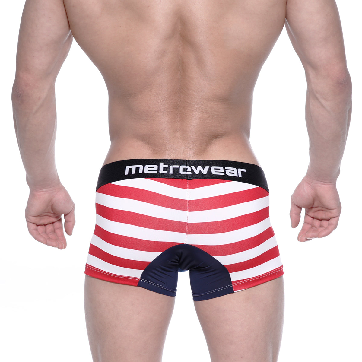 MetroMaleWear short boxer Avengers 7 red and white striped briefs with black waistband and navy crotch fabric
