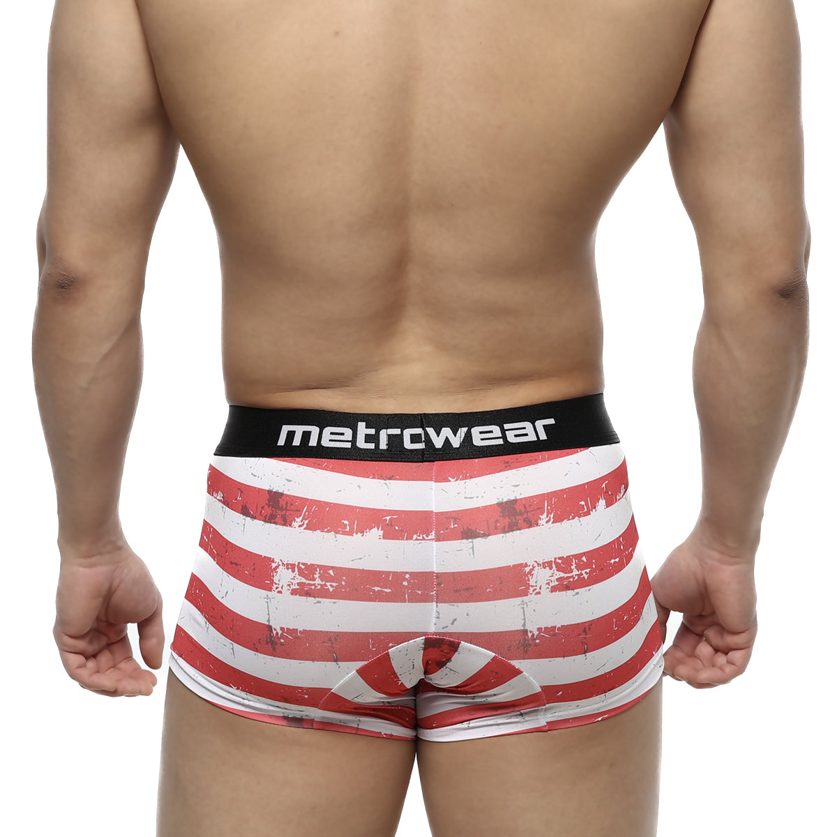 MetroMaleWear short boxer batalla 7 inch 2022-99 red and white striped distressed american flag boxer briefs with black waistband