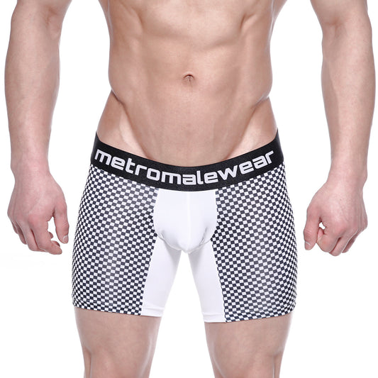 MetroMaleWear mosaic mid boxer 10 black and white checkered briefs with solid white panel and brand waistband