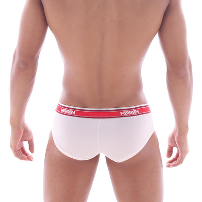 White briefs with a red waistband branded namin from metro male wear mini cheek boxer nude 2025 01 product