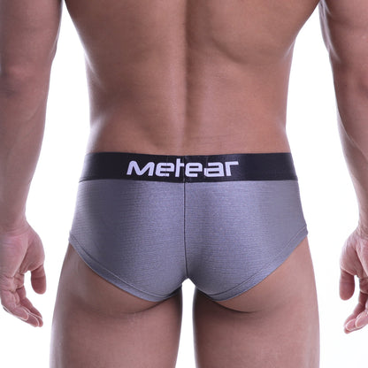 Gray metallic textured briefs with black waistband and metear logo by metromalewear mini cheek boxer metal gray 2025 09