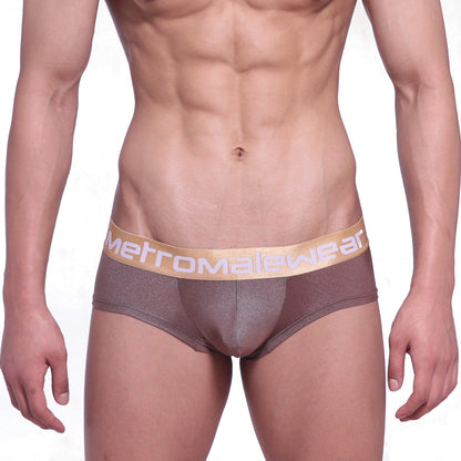 Brown metallic mini cheek boxer with gold metromalewear waistband in spark gold 2025-21 design