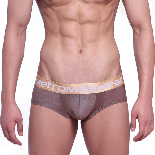 Brown metallic mini cheek boxer with gold metromalewear waistband in spark gold 2025-21 design