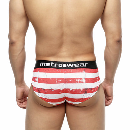 Red and white striped distressed men’s briefs with metroewear black waistband mini cheek boxer batalla 2025-92