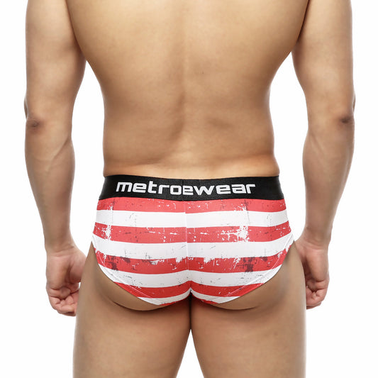 Red and white striped distressed men’s briefs with metroewear black waistband mini cheek boxer batalla 2025-92