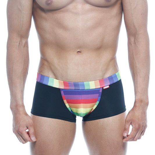 Black briefs metrohalewear rainbow trunk 2026-04 with vibrant rainbow-striped waistband and front panel design