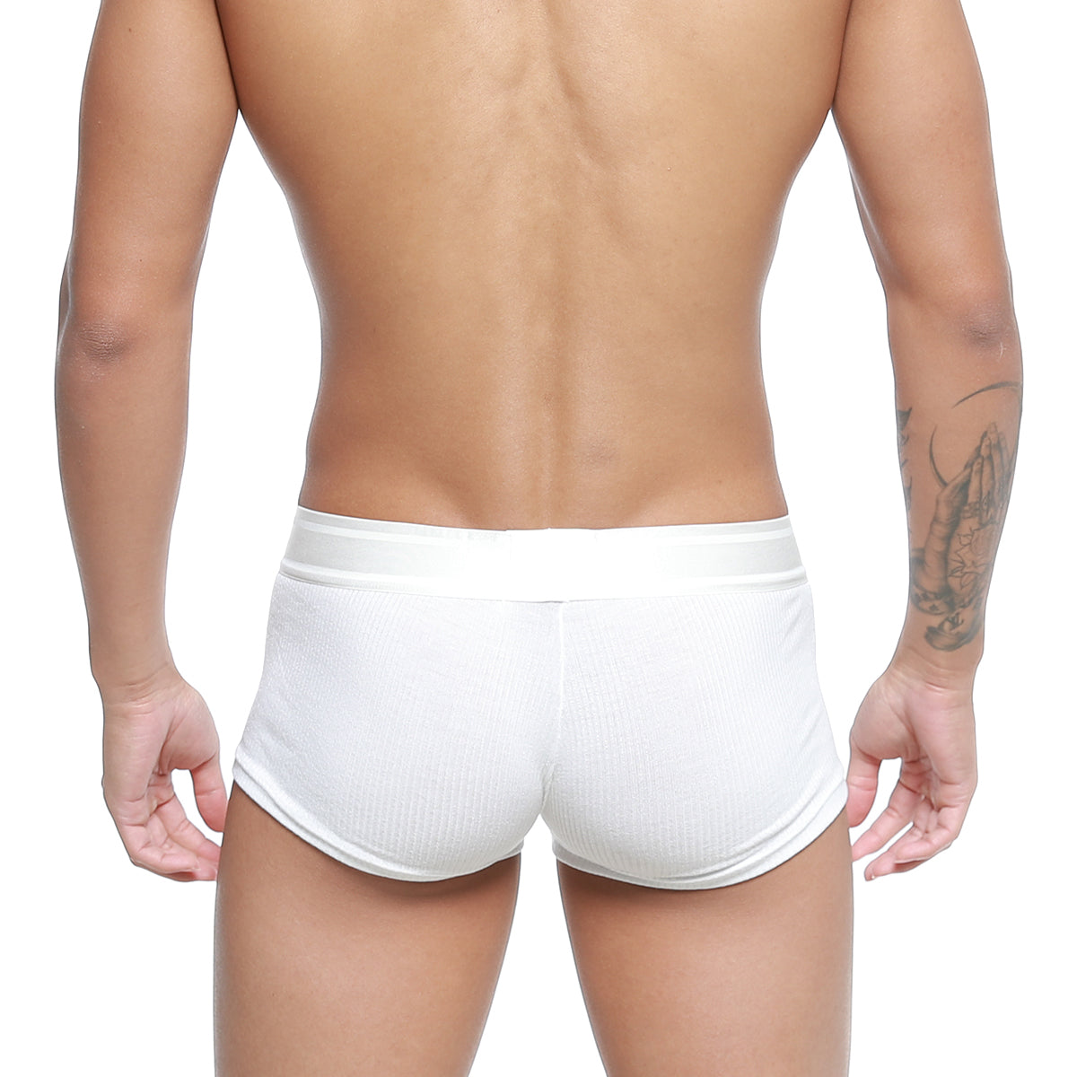 White textured rib trunk briefs with smooth elastic waistband by metromalewear designed for comfortable wear